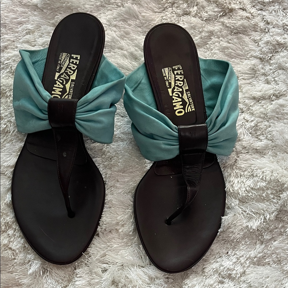 Salvatore Ferragamo Black and Teal Sandals